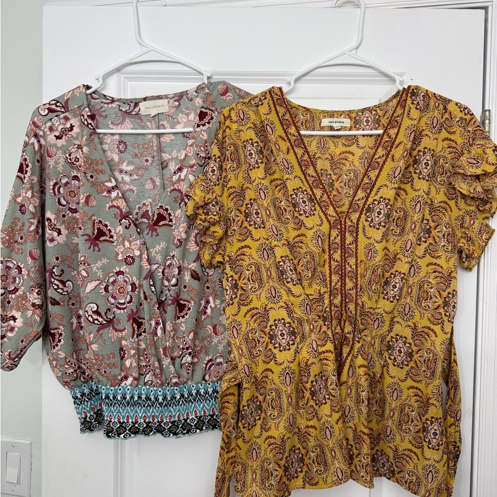 Lot of Melloday  and Max Studio Boho Paisley V-Neck Women's Tops